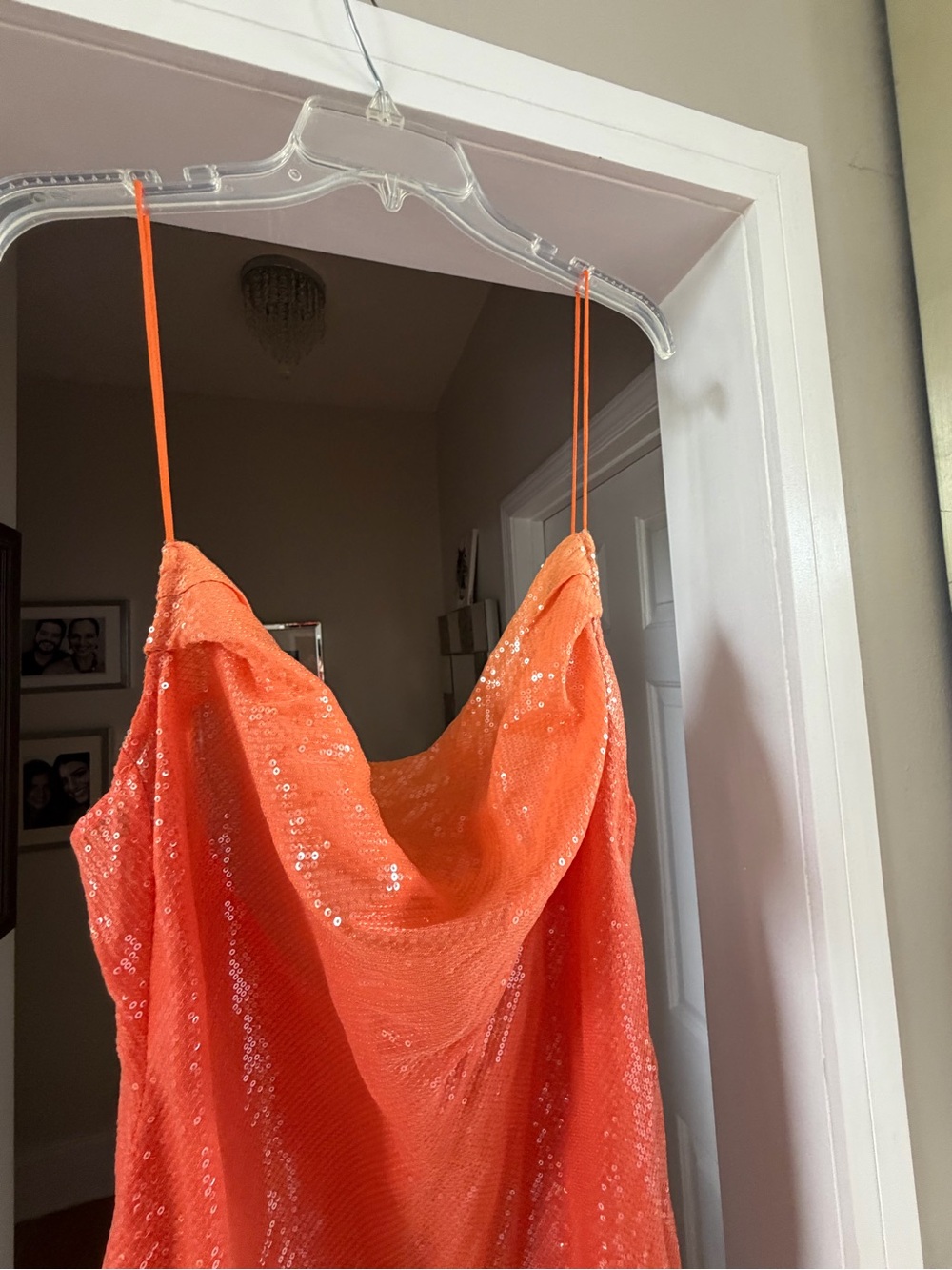 Coral Sequin Cowl Neck Maxi Slip Dress - Picture 6 of 10